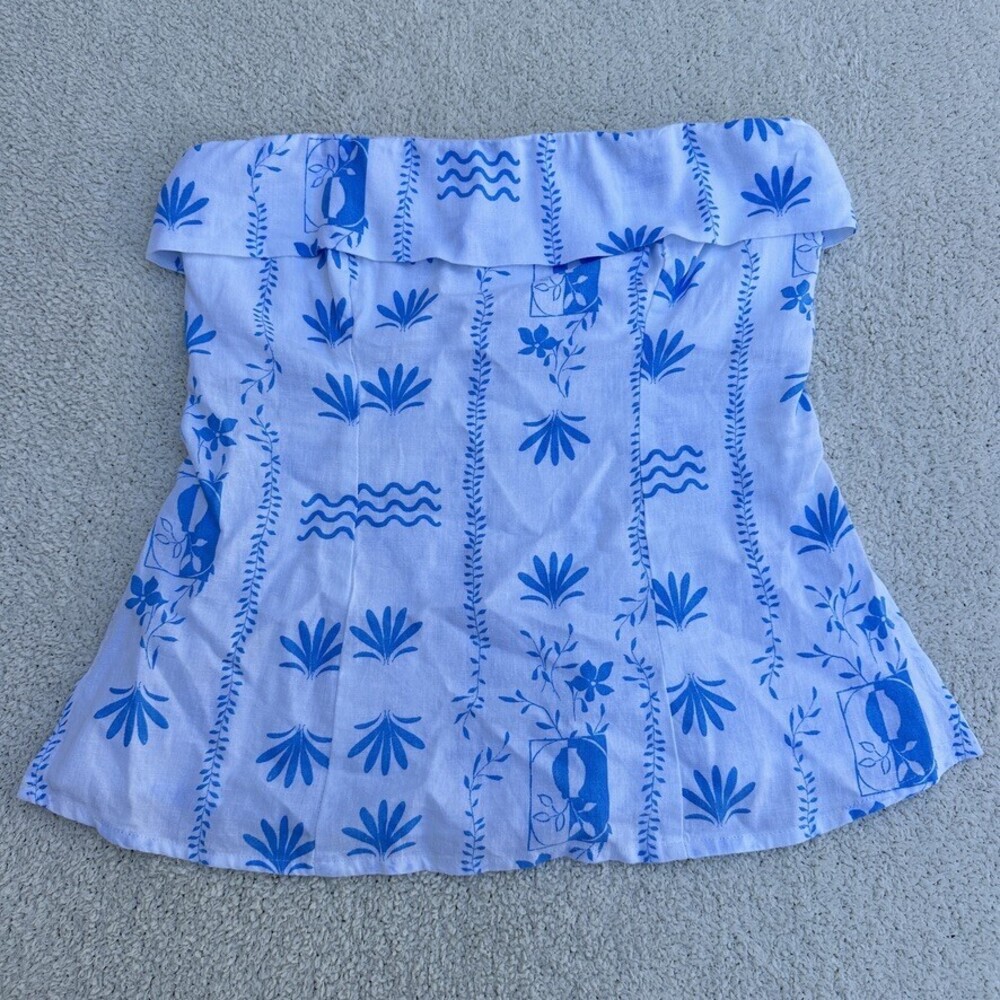 Wild Fable Blue Floral Print Strapless Top Ruffle Rayon Linen XS